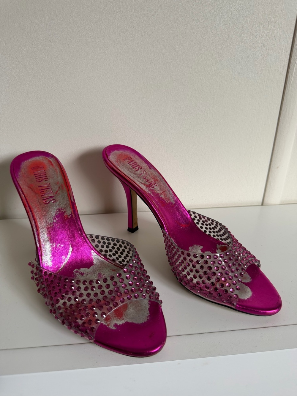 Paris Texas Fuchsia Rhinestone Mules